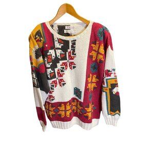 Vintage 90s Talbots Colorful Southwester Hand Knit Sweater